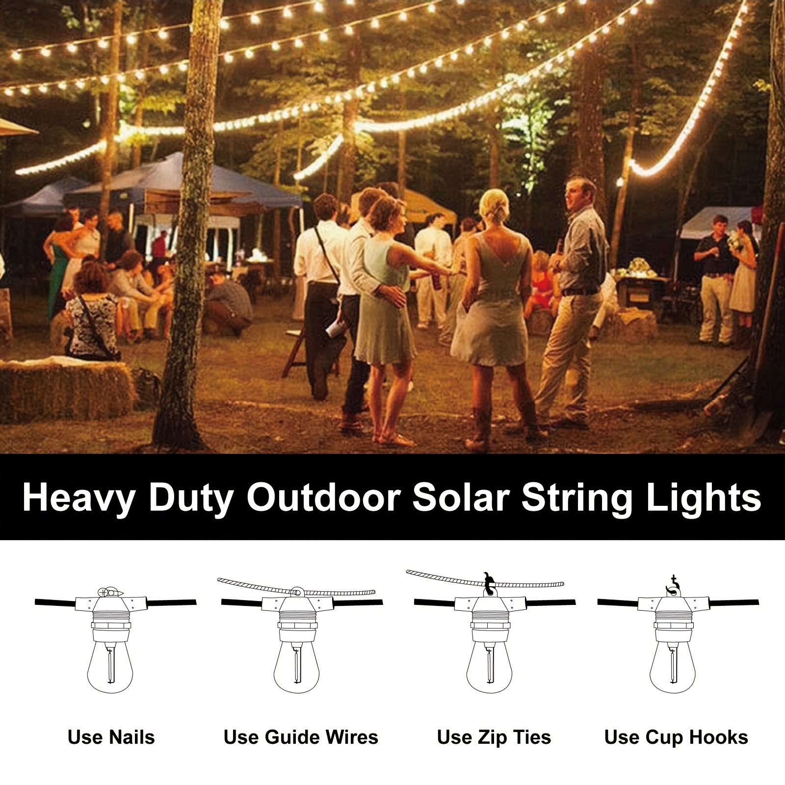 Solar String Lights Outdoor Waterproof LED Shatterproof 25FT/49FT Heavy Duty Outdoor String Lights Solar Powered With Plastic Hanging S14 Bulbs