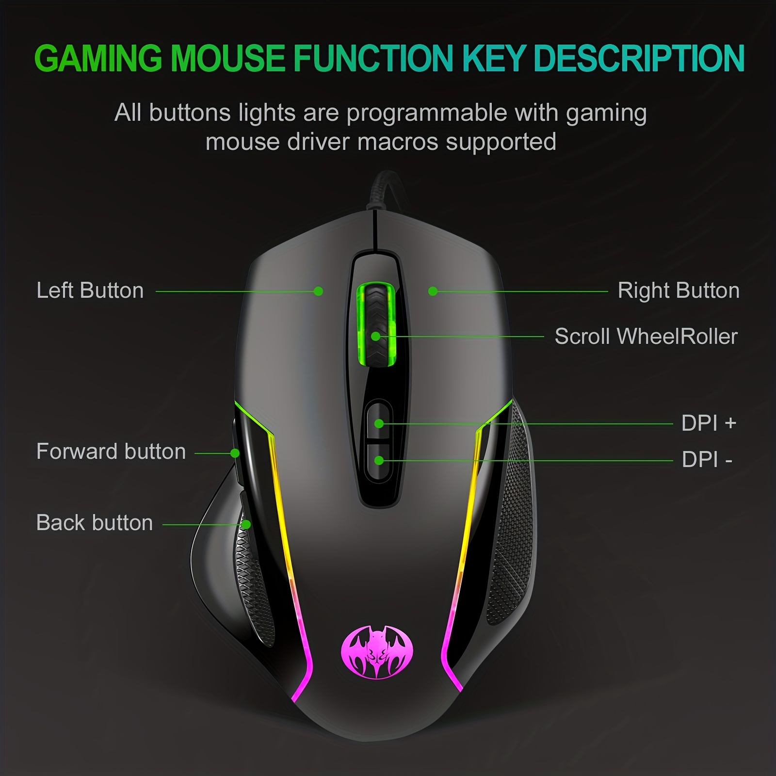 Wired USB Gaming Mouse  LED Color Luminescence Gaming Mouse 6400dpi Ergonomic Optical Big Mouse 7 Buttons Gaming Mice For Computer Laptop, Gift For Men, Women, Girlfriend, Boyfriend, Friend, Birthday