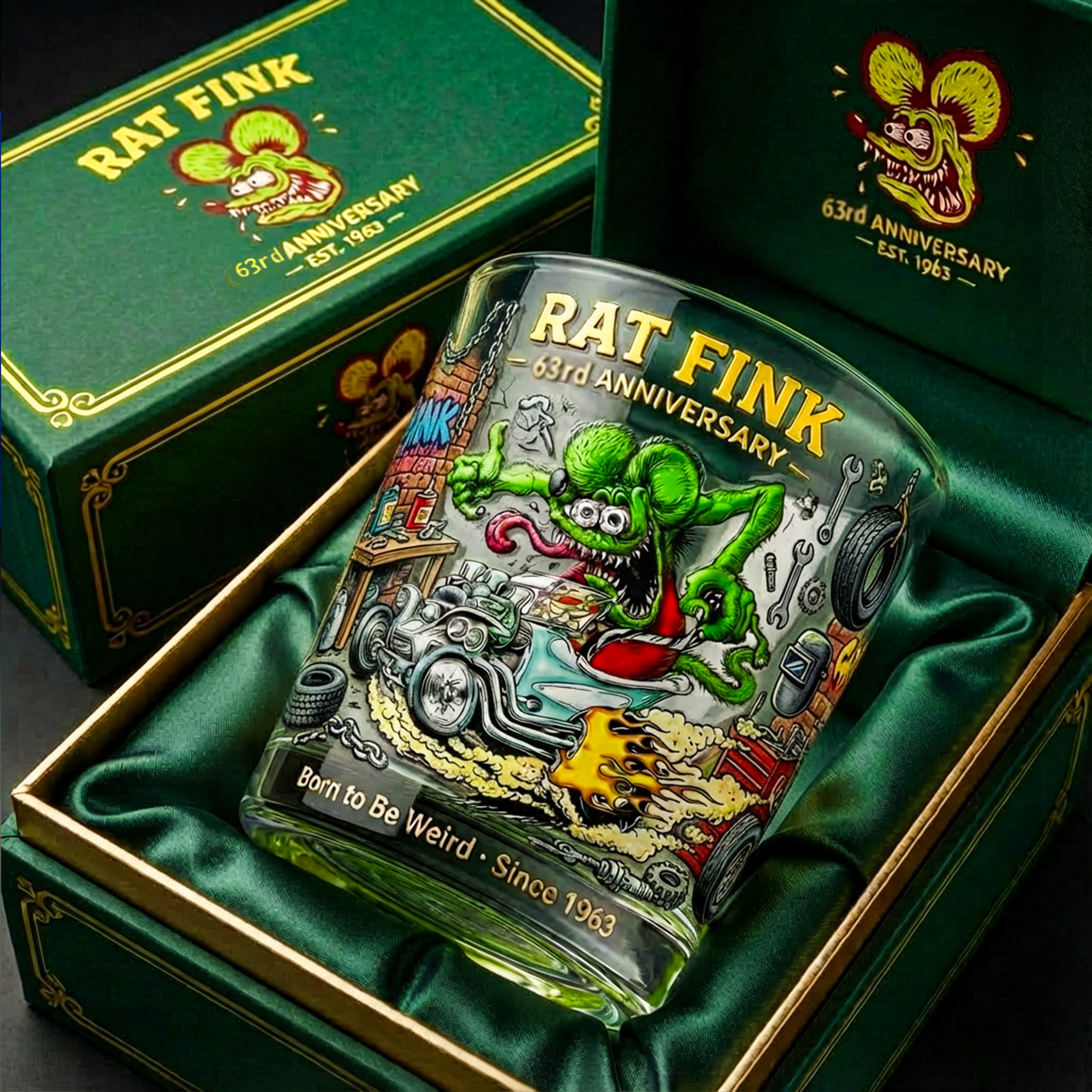 🥃 Rat Fink – 63rd Anniversary Commemorative Whiskey Glass (EST. 1963)