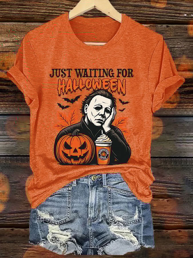 🔥Buy 3 Get 10% Off🔥Women'S JUST WAITING FOR HALLOWEEN Print Short Sleeve T-Shirt