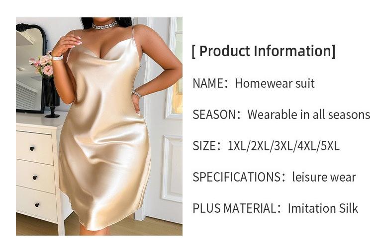 Plus Size Women's Sexy Silk Solid Color Suspender Sleeveless Dress
