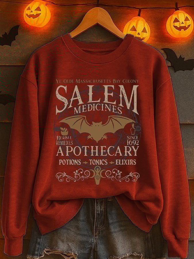 🔥Buy 3 Get 10% Off🔥Women'S Casual Halloween Salem Apothecary Print Sweatshirt