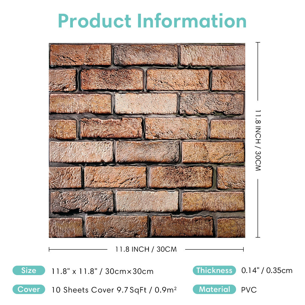 3D Dark Brown Brick Peel and Stick Wall Tile