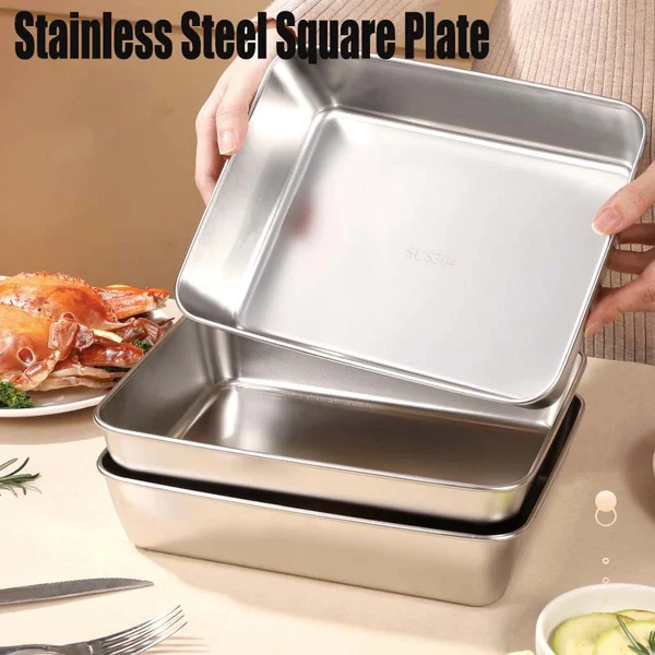 🔥Buy 2 Get 1 Free 🤩🎁 Stainless Steel Square Plate（With Lid）