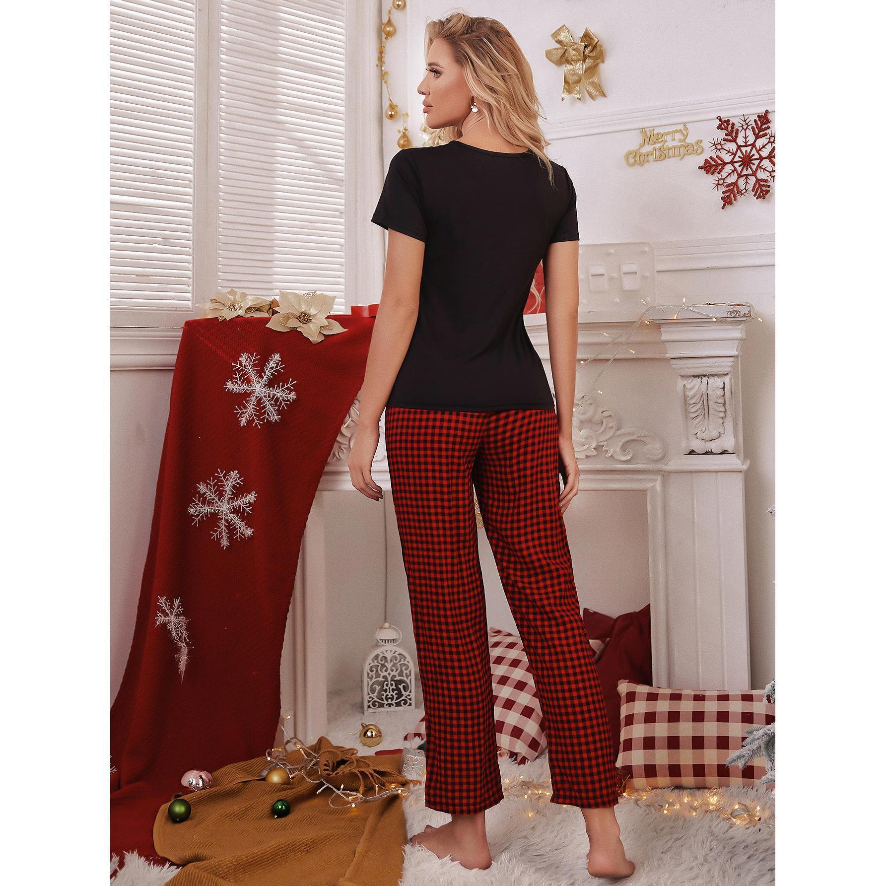 Home Wear Christmas Atmosphere Short-Sleeved T-shirt Trousers Pajamas Suit Comfortable Can Be Worn outside
