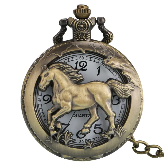 Bronze Hollow Out Chinese Twelve Zodiac Design Animal Quartz Pocket Watch for Men Women with Necklace Chain Gift reloj