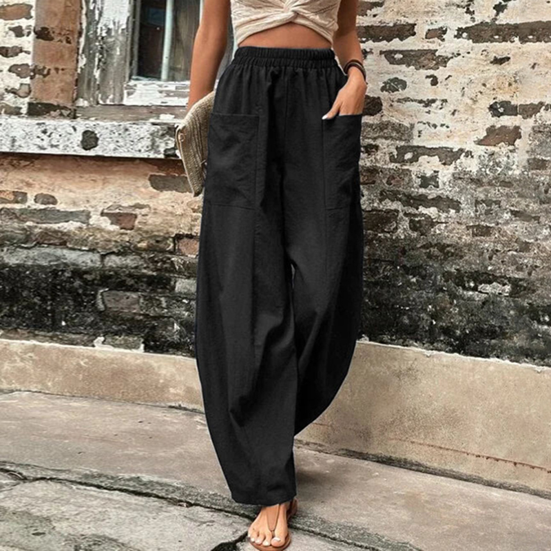 Solid Pocket Loose Casual Pants