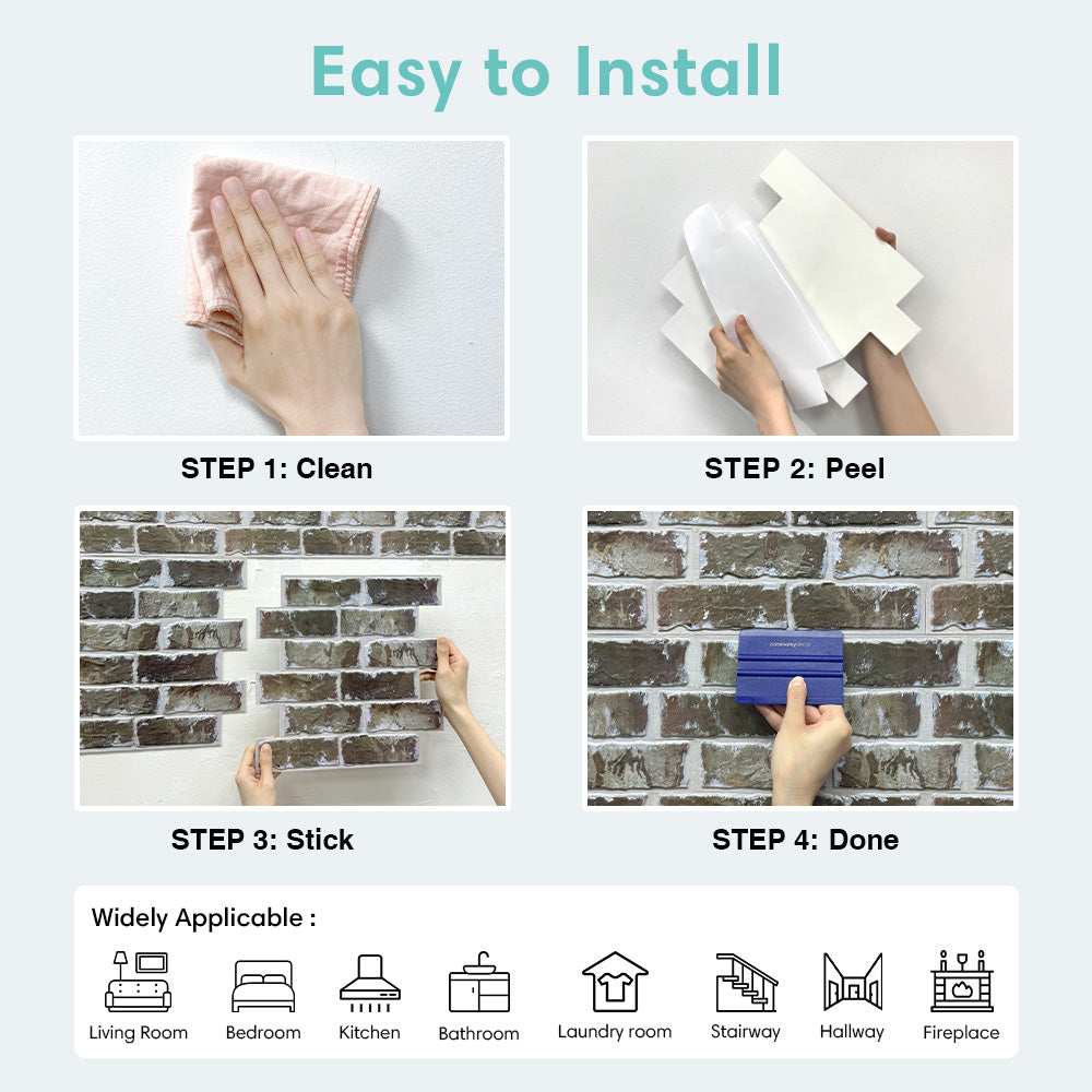 3D Dark Antique Brick Peel and Stick Wall Tile
