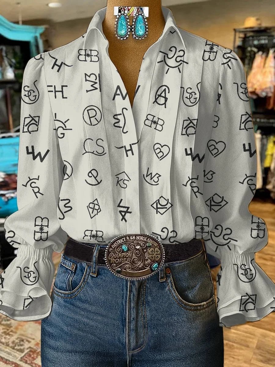 Women's Cattle Brands Vintage Western Print Shirt