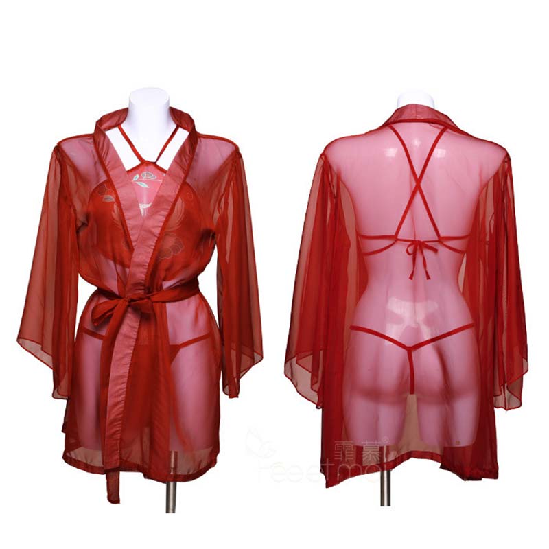 Han Costume Phoenix Print Lace-Up Lingerie Set
