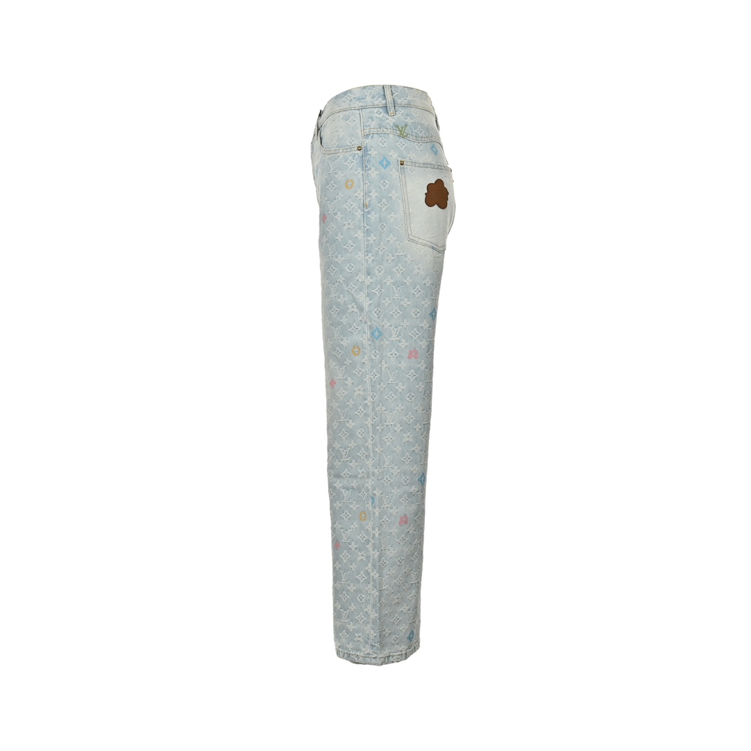 Louis Vuitton Tyler collaboration monogram jacquard embroidered jeans