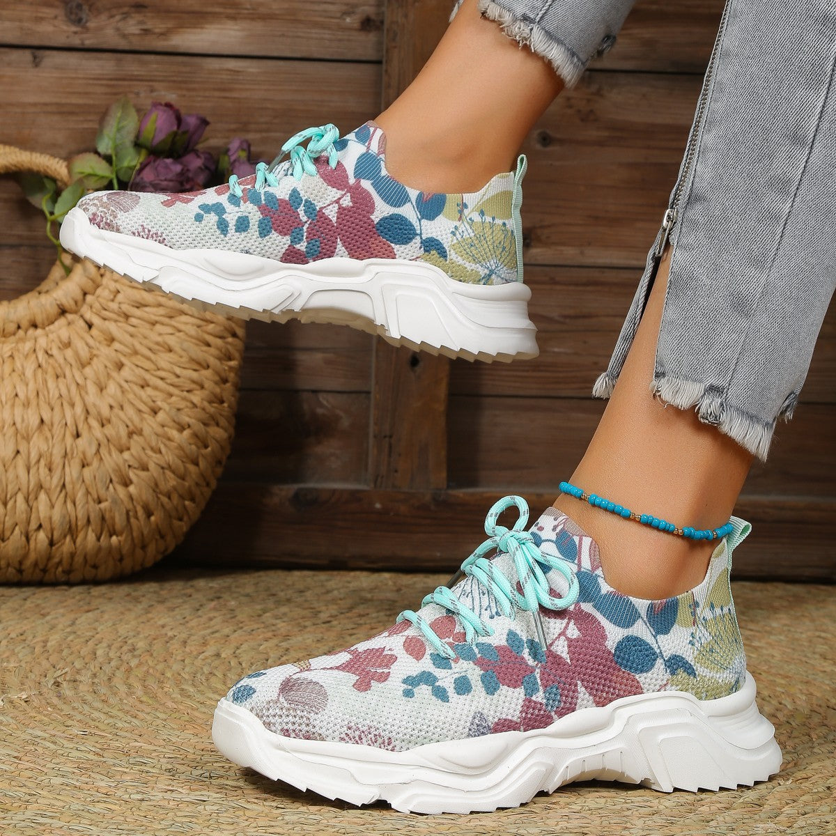 New Flyknit 3D Printed Slip-on Running Shoes Featuring Floral Patterns