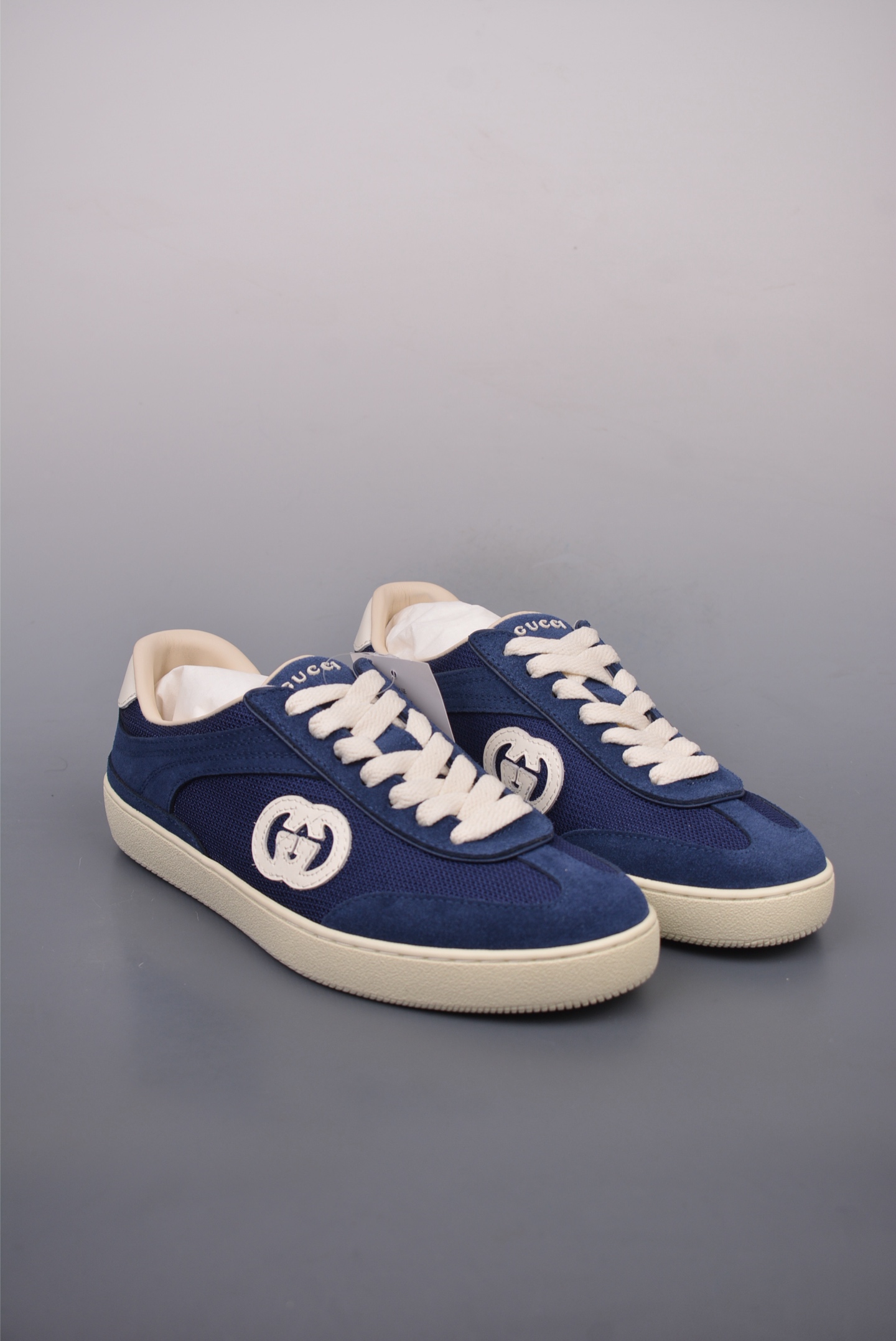 Gucci Interlocking G Suede Sneaker G74 Navy Blue White