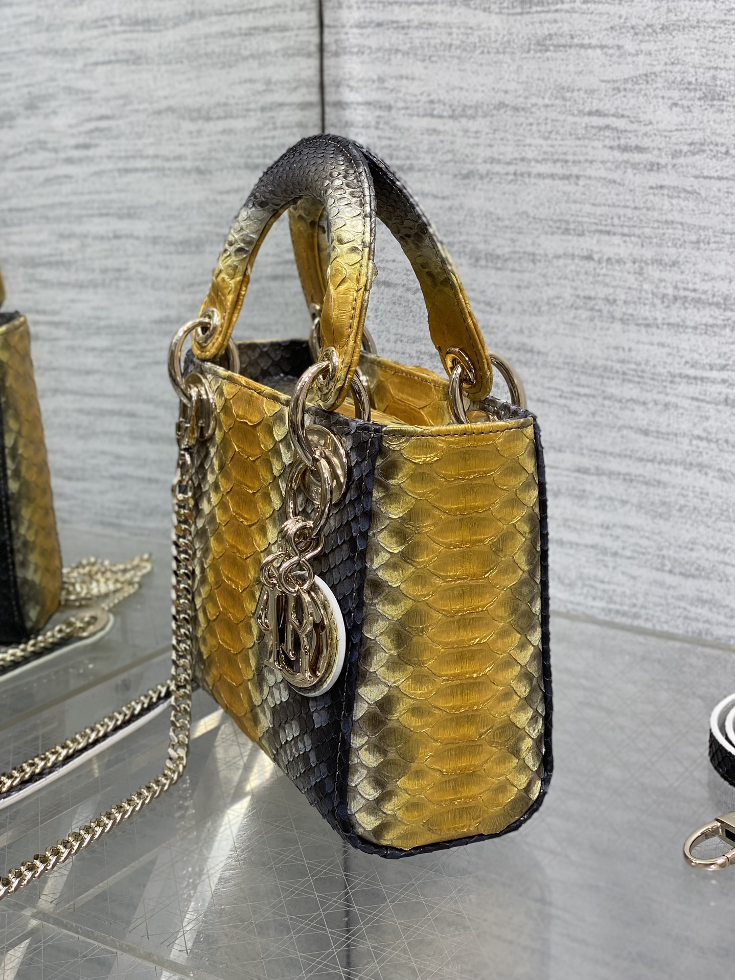 Dior Lady three-grid rare snakeskin Princess Diana bag