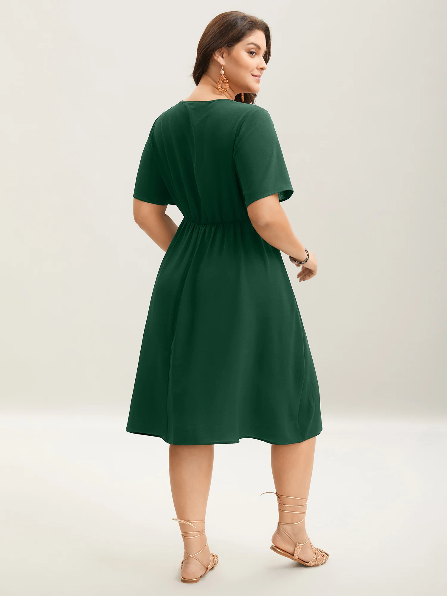 Floral Embroidered Waist-Cinched Midi Dress