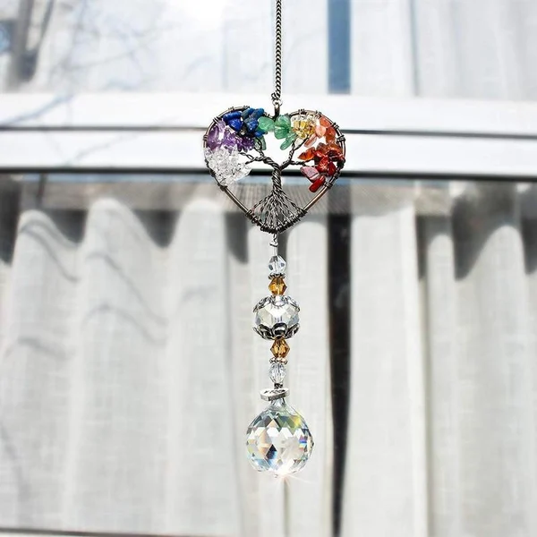 Natural crystal wind chime tree of life light catcher - Christmas decoration