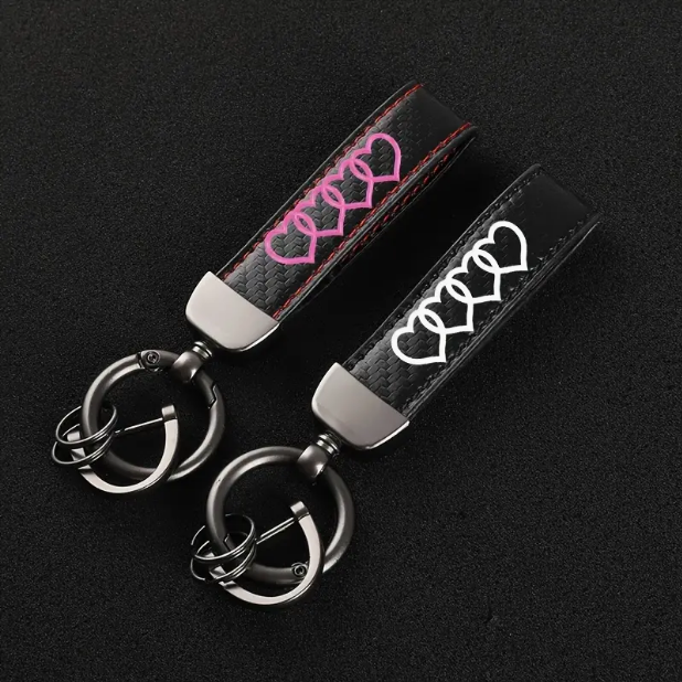 Leather Keyring  Buckle Hearts