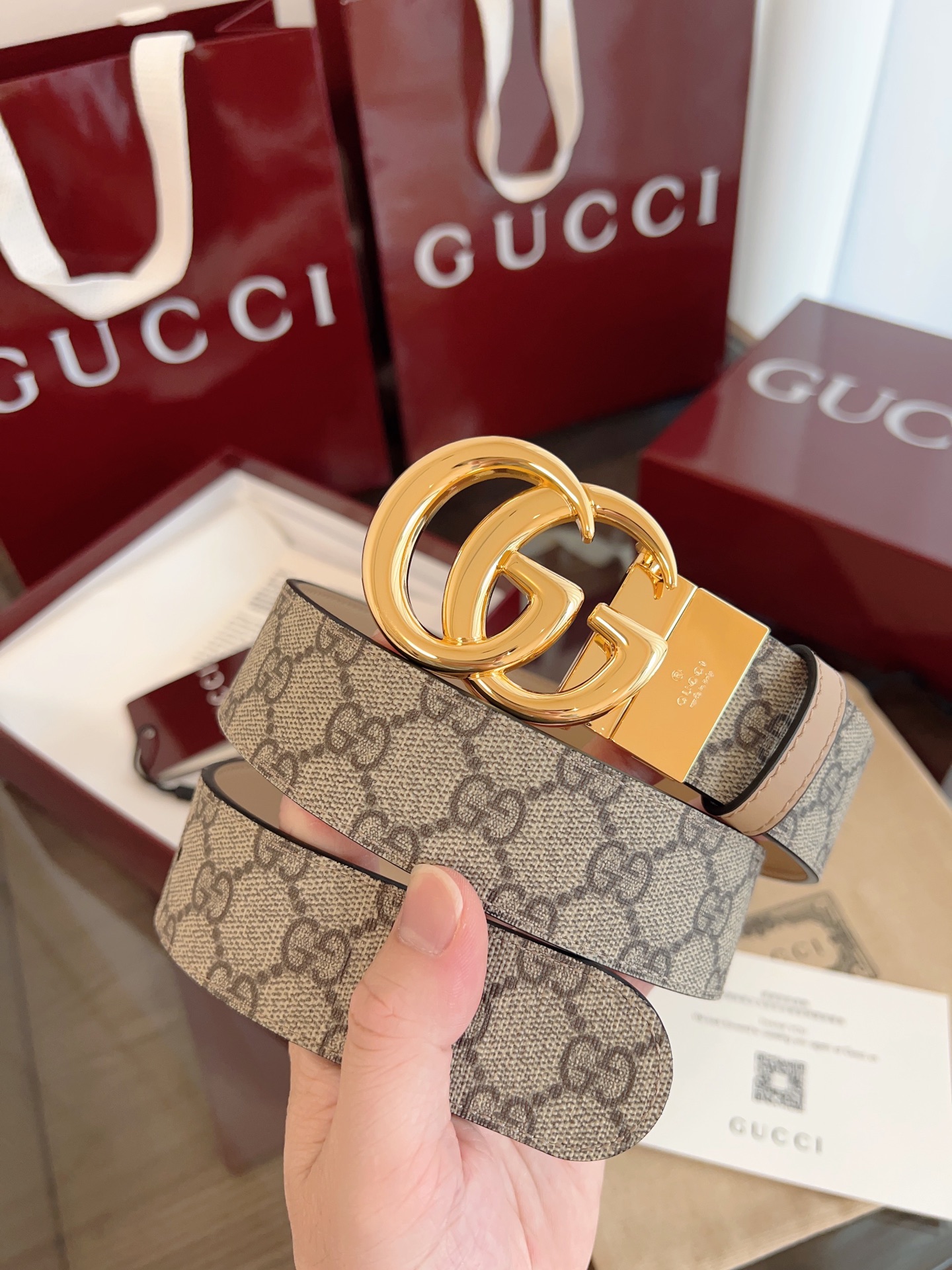Gucci 2025 new double G buckle leather belt width 3.7cm