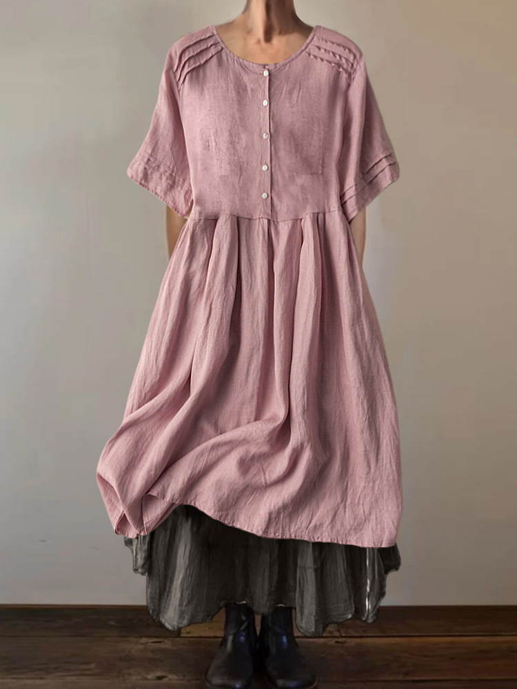 Vintage Pin Tucked Hem Button Up Maxi Dress