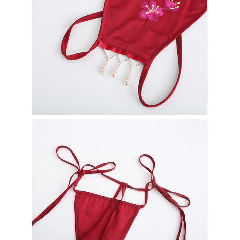 Vintage Fringed Lace Up Flower Embroidery Hanfu Lingerie