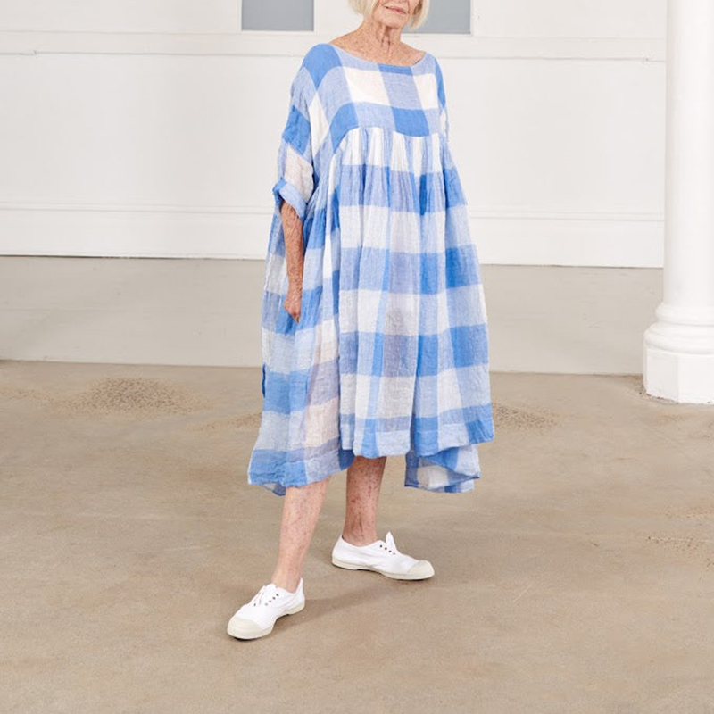 Plaid Patchwork Comfortable Loose Fitting Midi Dress