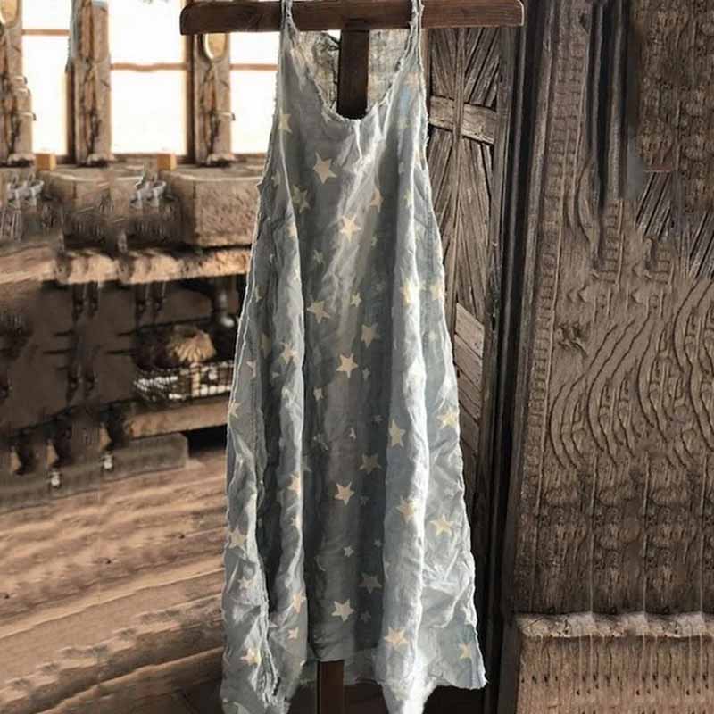Stars Frayed Hem A Line Cami Maxi Dress