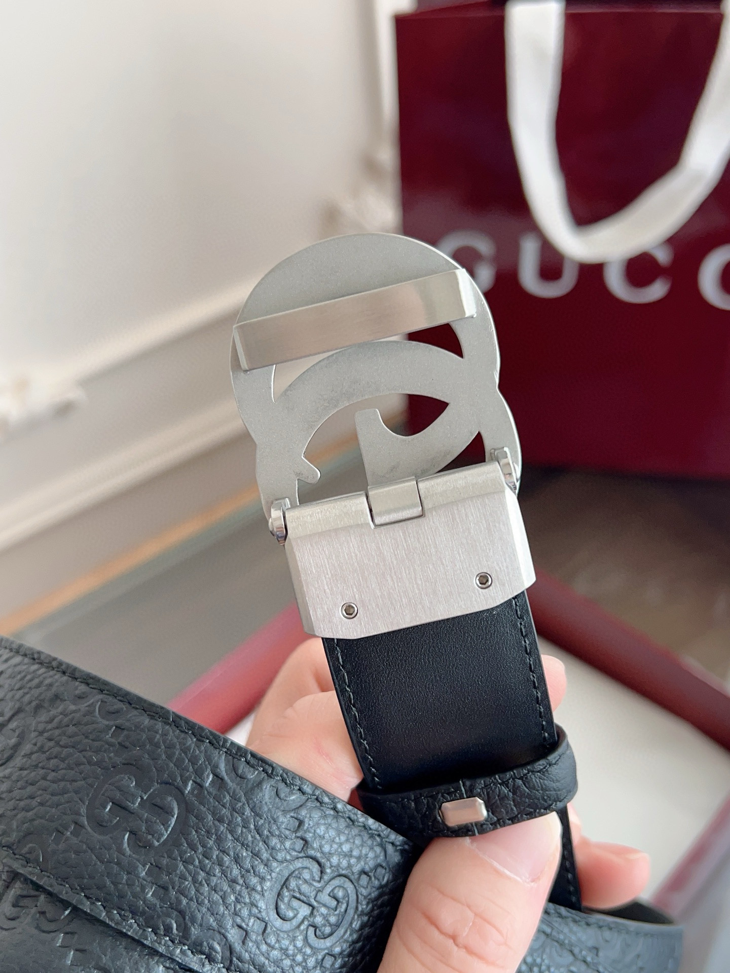 Gucci automatic smooth buckle double-sided cowhide belt width 3.5cm