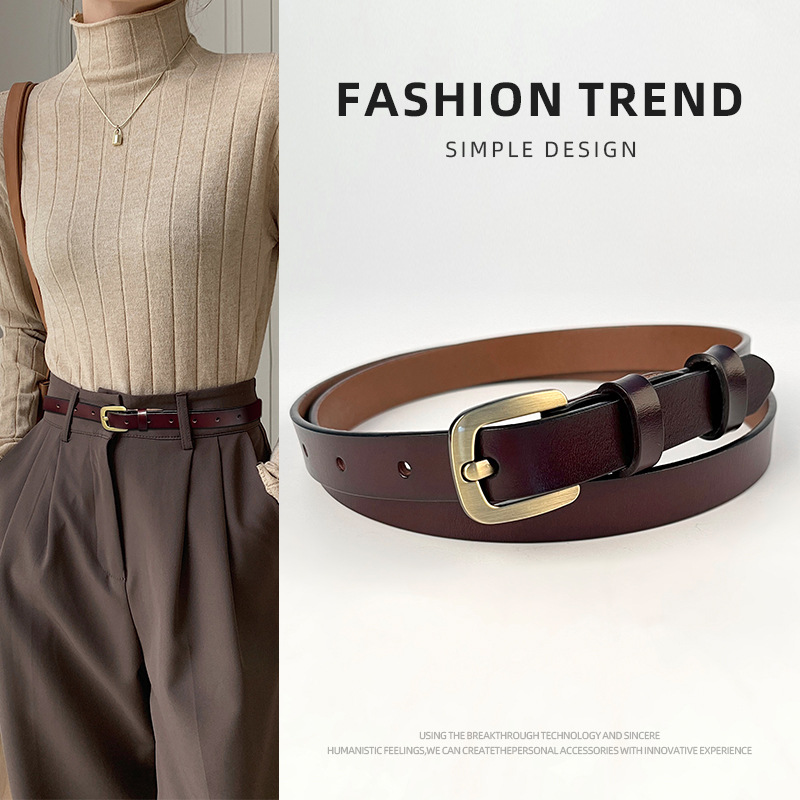 Cuckoo lady retro leather belt cowhide belt square buckle belt
