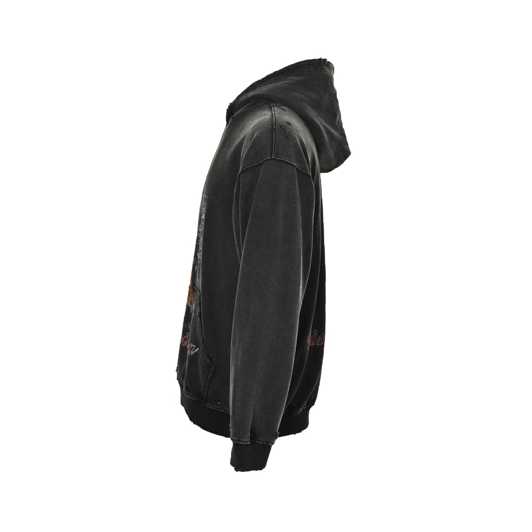 Balenciaga 24Fw Tokyo Tower damaged washed distressed hooded sweatshirt