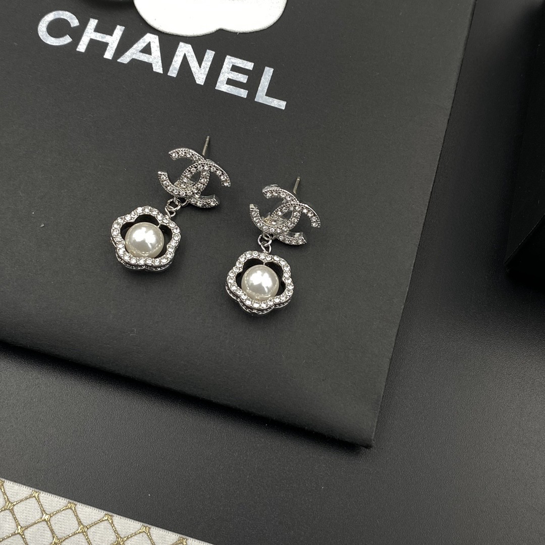 Chanel Double-Sided Camellia Pearl Earrings
