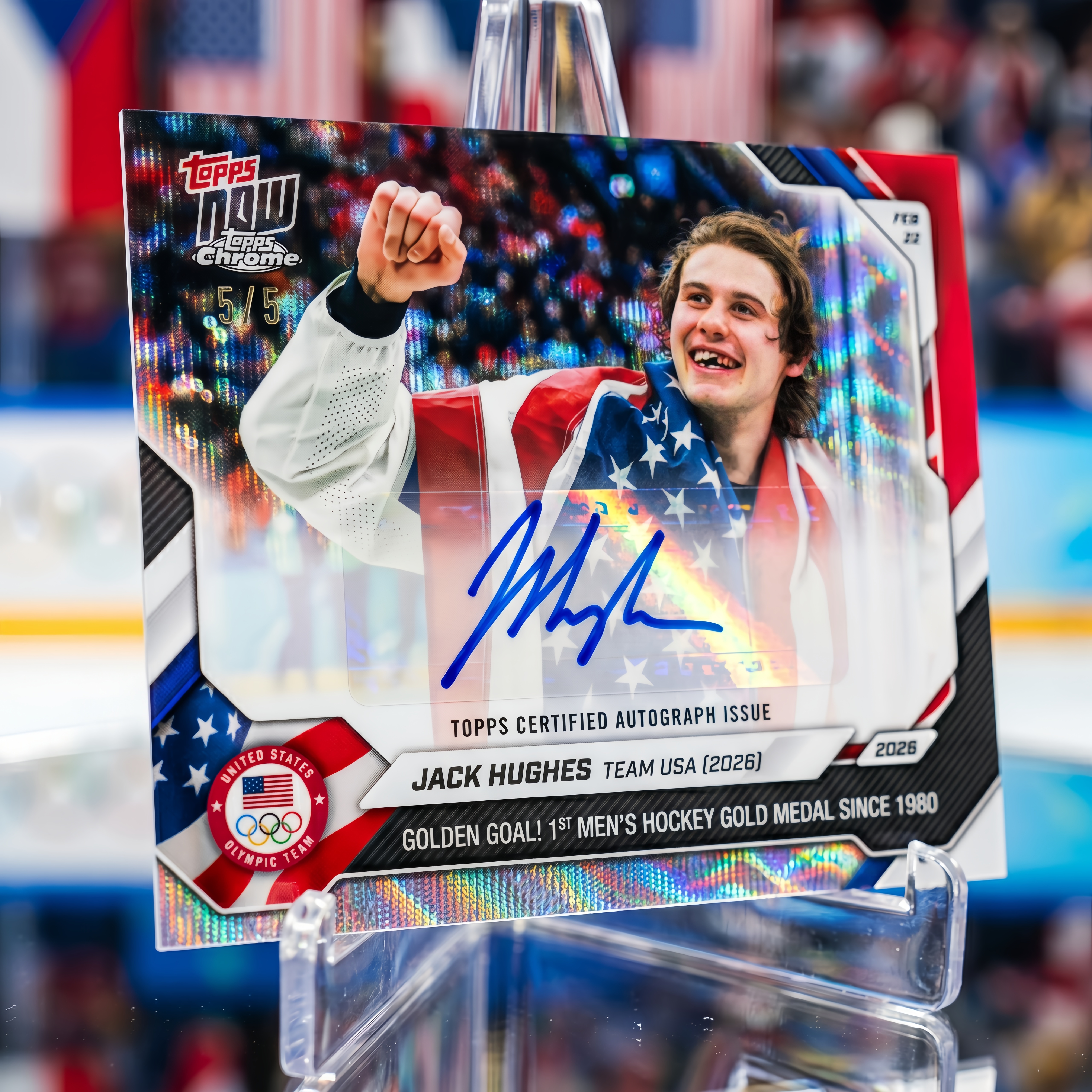 Jack Hughes - 2026 Olympics Topps NOW Chrome Jersey Relic – 1/1