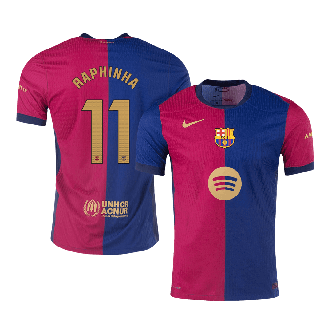 Authentic Barcelona RAPHINHA #11 football shirt, home jersey 2024/25, Spotify logo without text