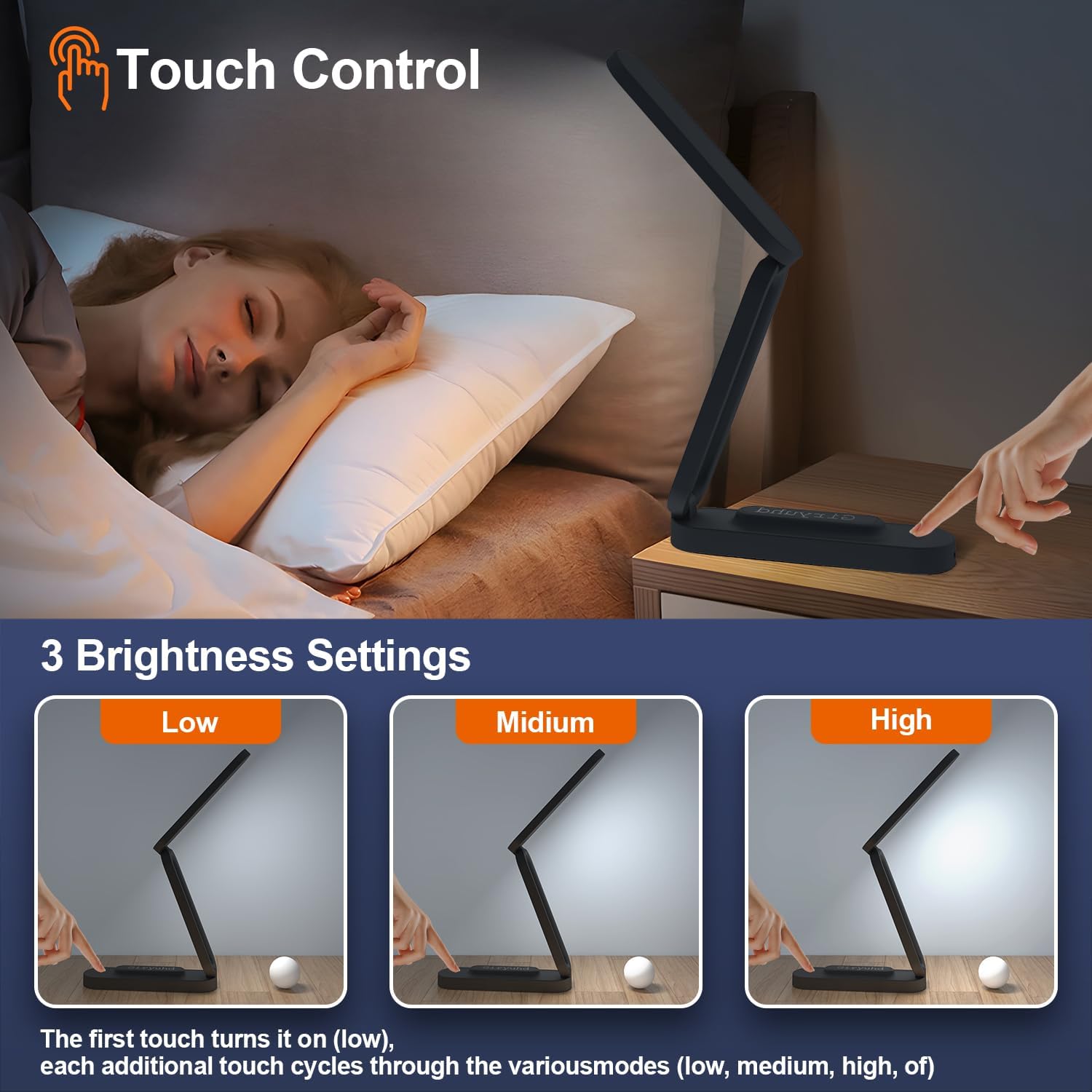 LED Desk Lamp for Office Home & Battery Operated Lamp Rechargeable Lamp Foldable & Portable Light, LED Desk Light Strip, 3 Brightness Dimmable Small Desk Lamp Wireless Reading Lamp