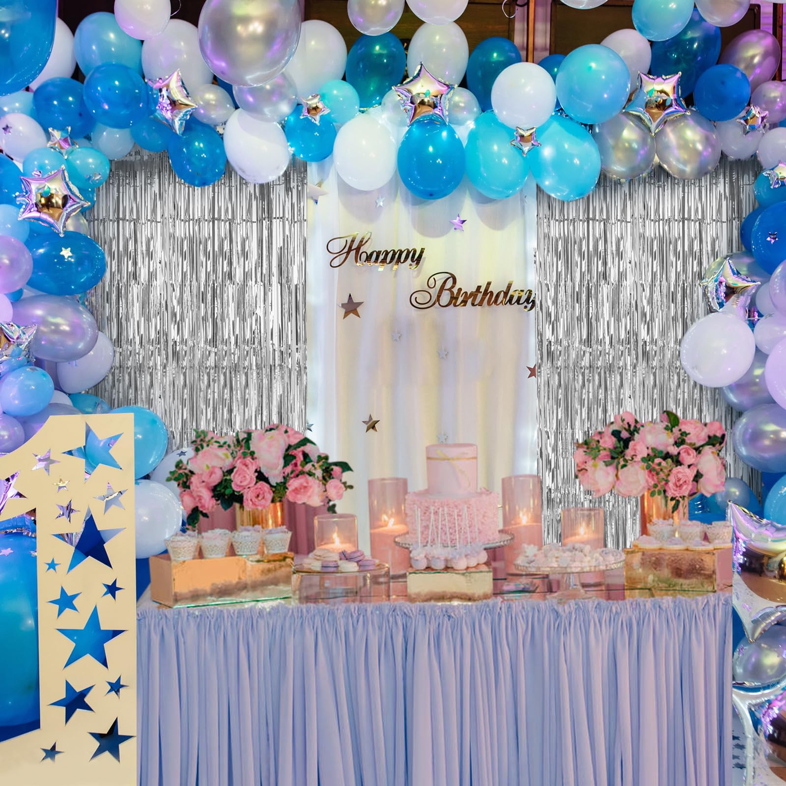 Party Streamers 3 Pack Metallic Tinsel Foil Fringe Curtains 3.2ft x 8.2ft Party Decorations