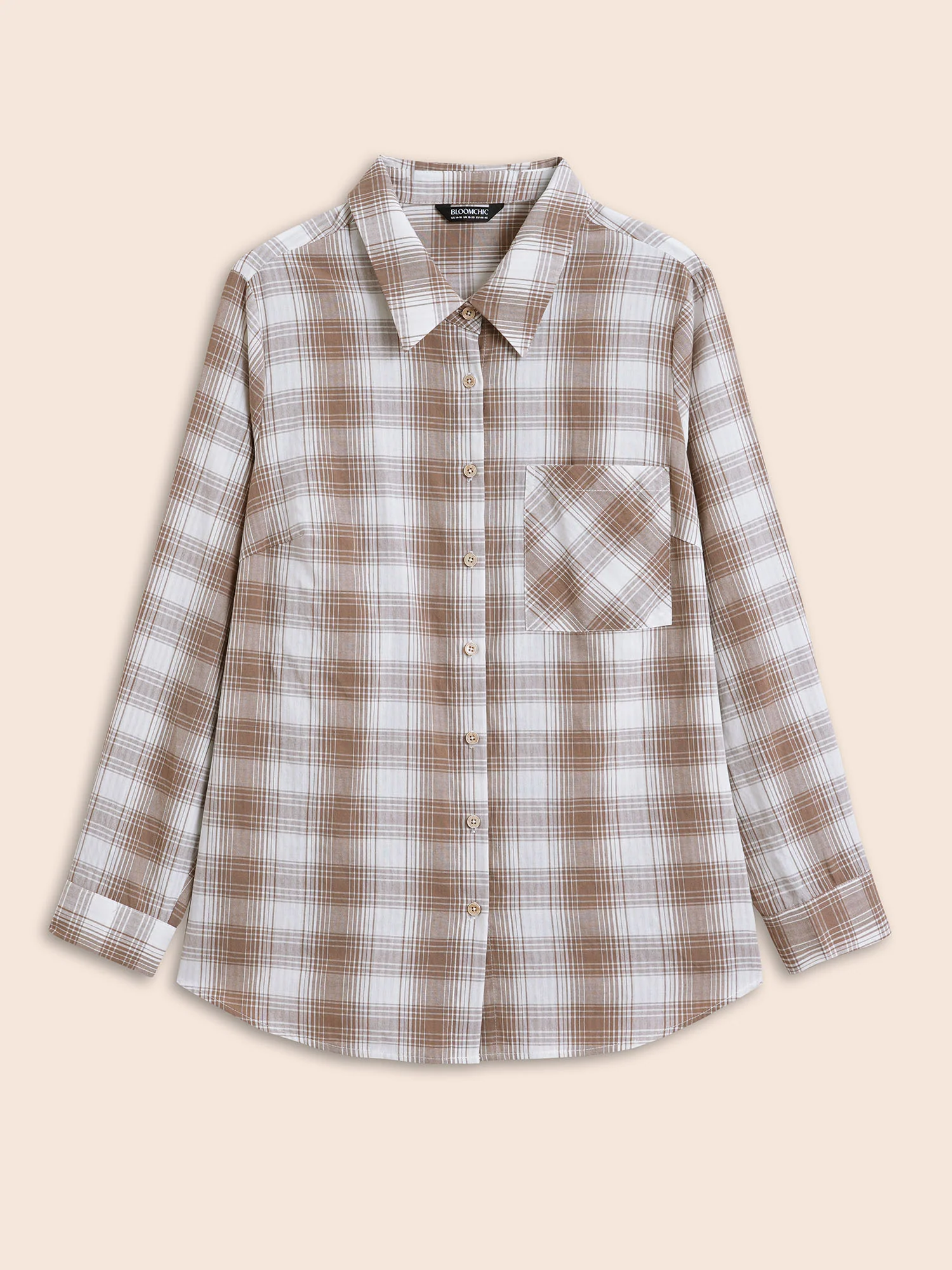 Plaid Shirt Collar Patch Pocket Blouse