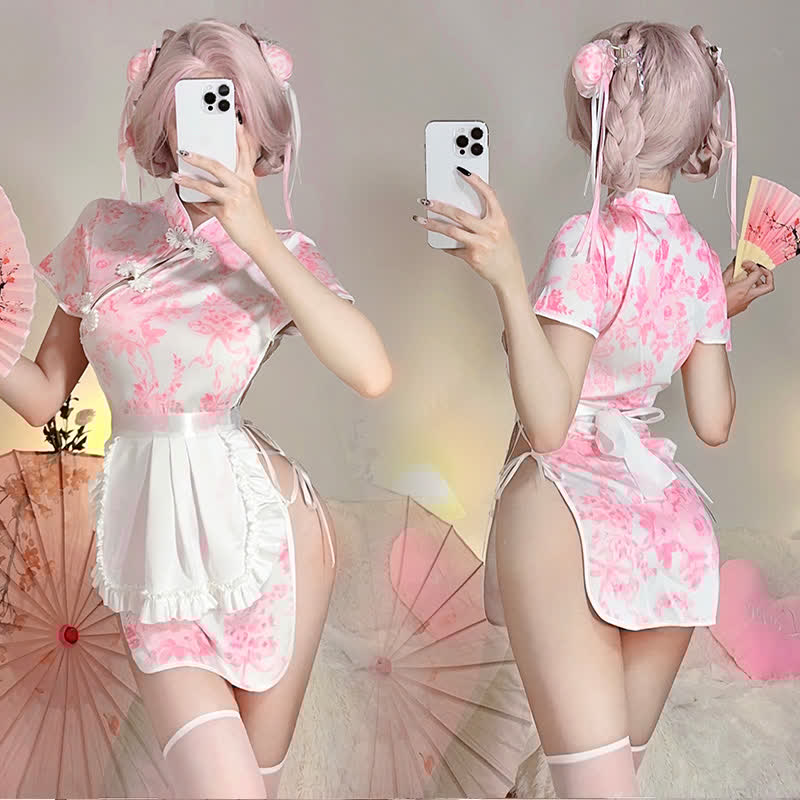 Sexy Vintage Maid Cheongsam Uniform Lingerie Dress
