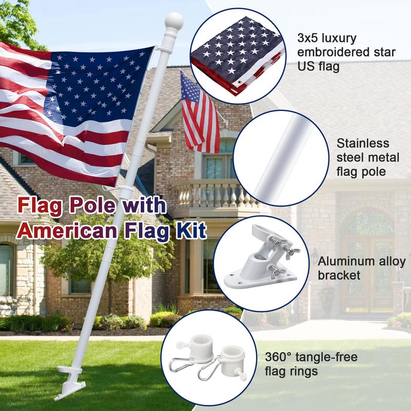 OldgloryHome Heavy Duty Flag Pole Set with 3*5FT Embroidered US Banners-kit