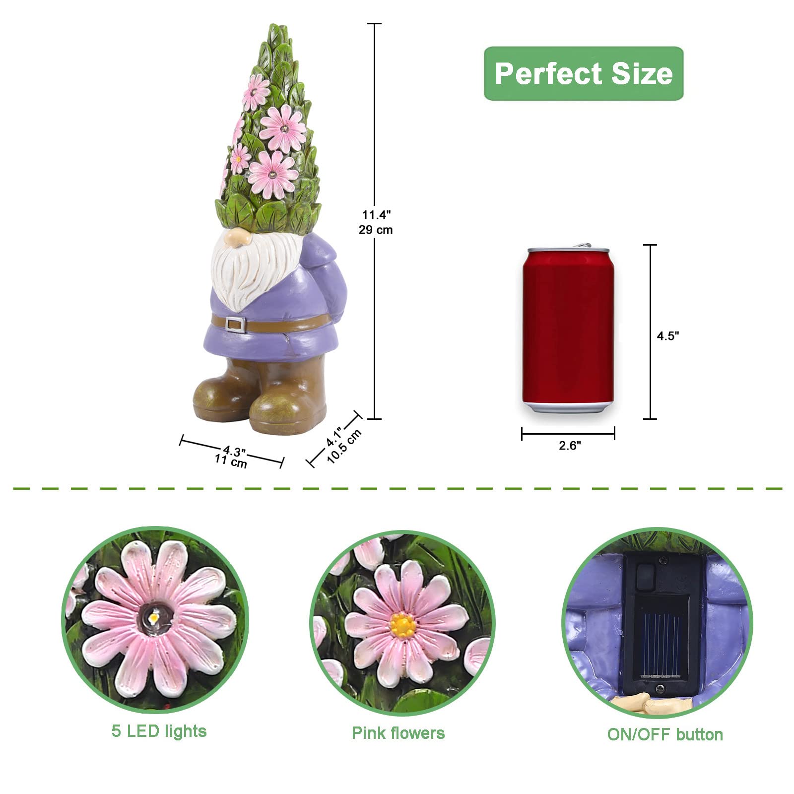 ☀️🔋Solar Garden Outdoor Statues Gnome with Succulent and 7 LED Lights✨