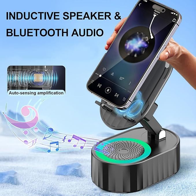 💥LAST DAY SALE 50% OFF🔥2024Upgraded Cell Phone Stand with Induction Speaker/Power Bank/Atmosphere Light（Functionality 5 in 1）