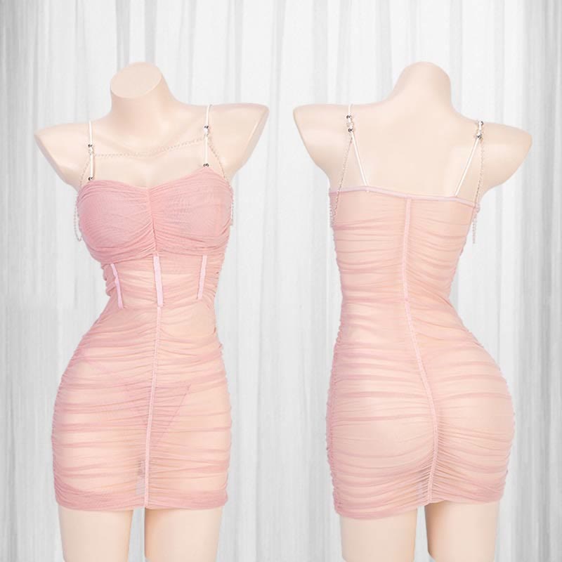Sexy See-through With Breast Pads Lingerie Slip Dress