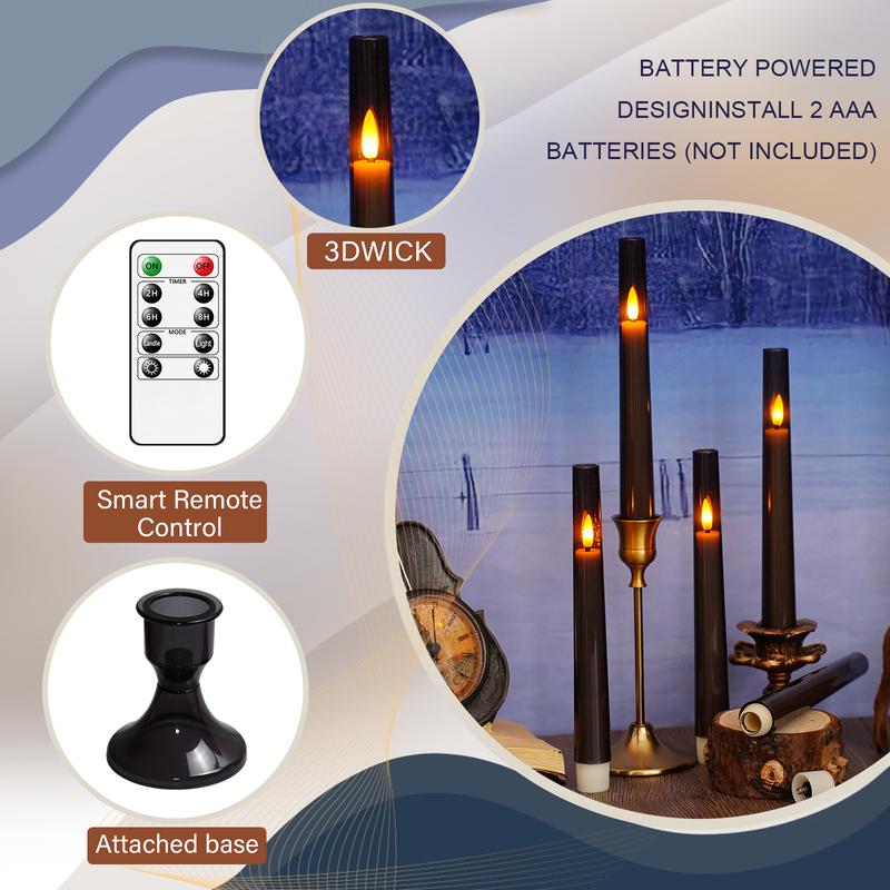 6 PCS Upgraded Flameless Taper Candles with Remote, Acrylic Battery Operated Candles with CandleSticks
