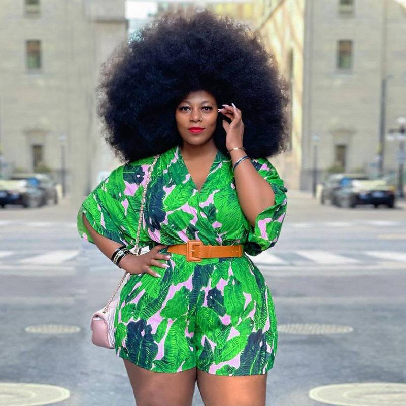 Plus Size Sexy Women Short Fitted Waist Jumpsuit