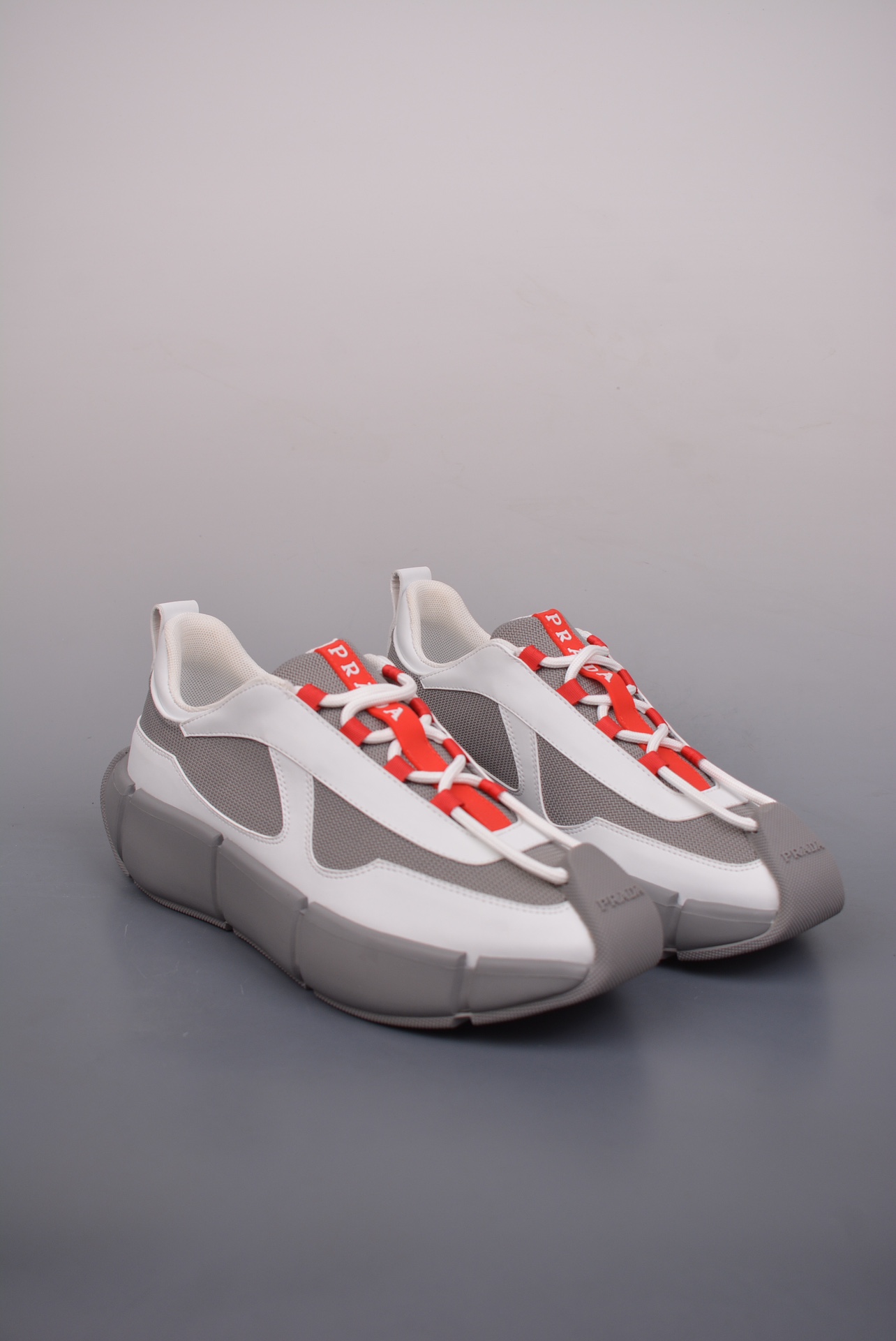 Prada 3D Cloudbust Thunder Technical Sneakers White Dark Gray Red 1E804M3LKI-AJ6493