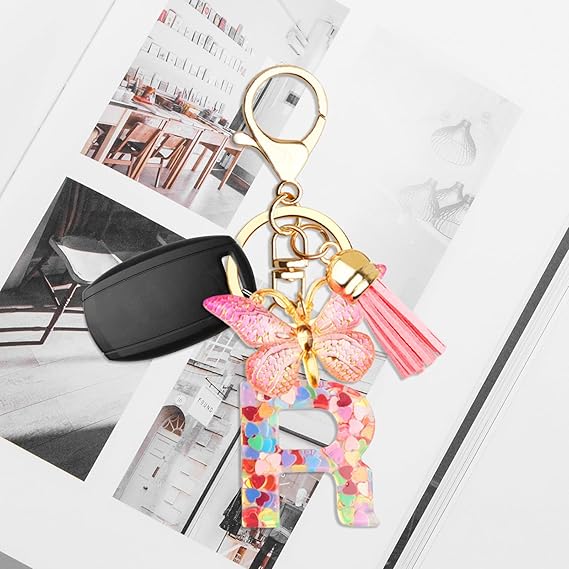 ✨✨Heart sequin butterfly letter tassel keychain(Choose your own name keychain)