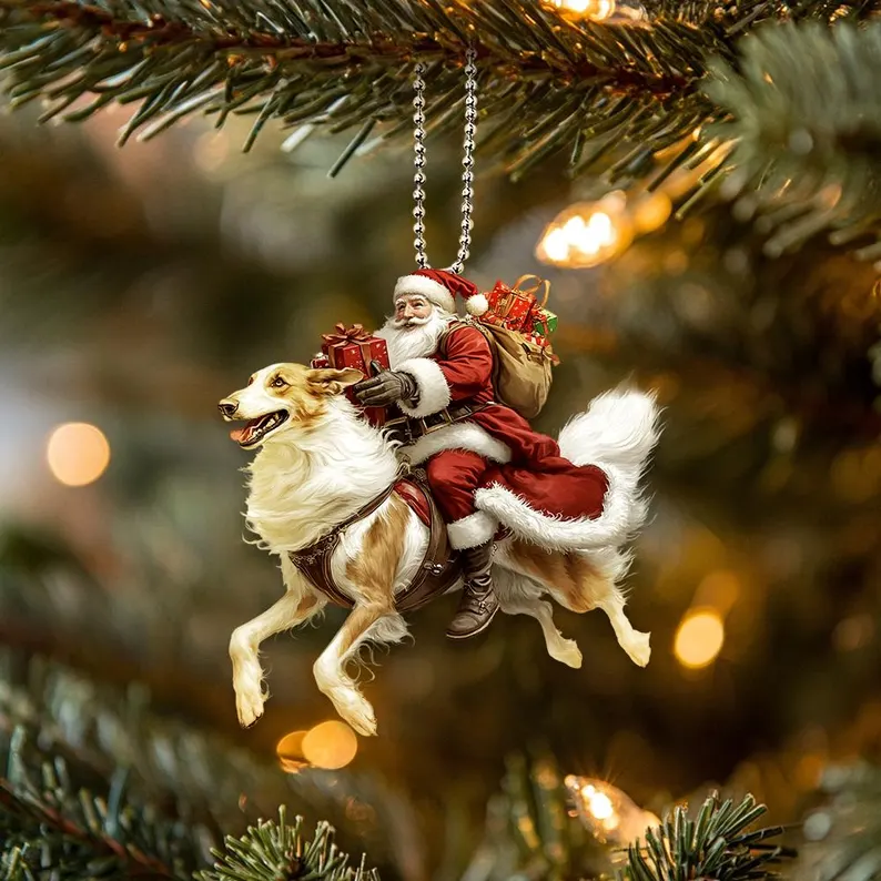 Happy Santa and Dog Ornament