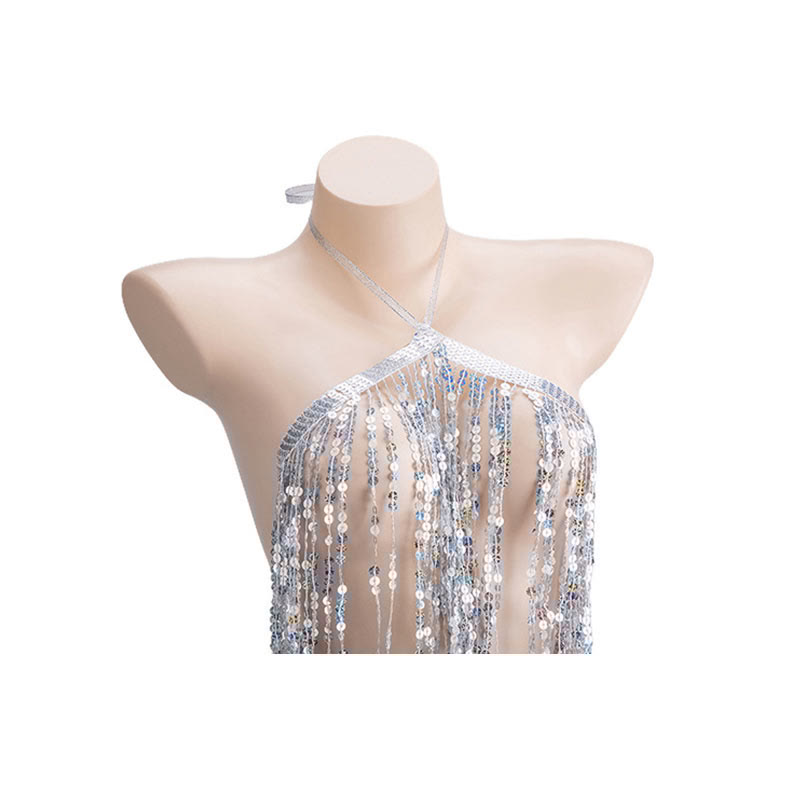 Sexy Lace-up Sequins Hollow See-through Dress Lingerie