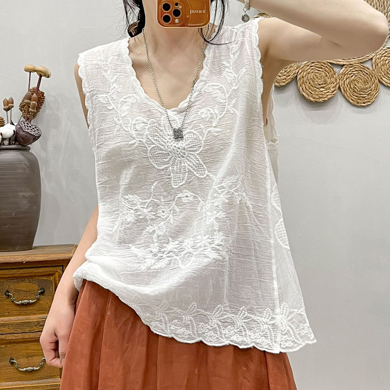 Vintage Plain Jacquard Weave Tank Top