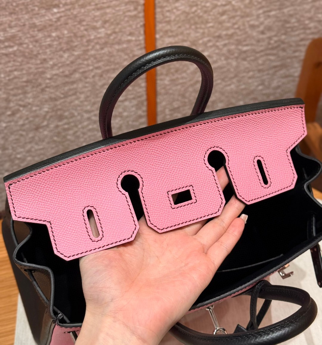 Hermes Birkin 5pPink and 89noir Handbag (Handmade to order)