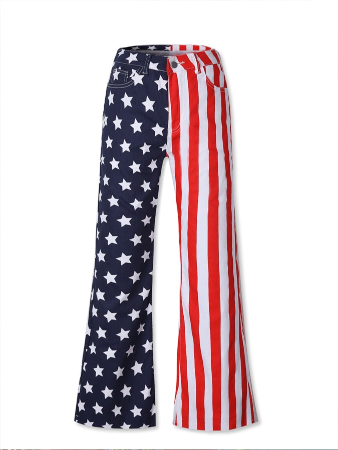 Women's Independence Day Flag Print Flared Jeans