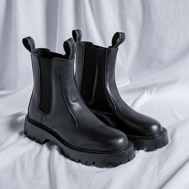 Male Thick Bottom Motorcycle Boots Spring Mens Chunky Casual Shoes